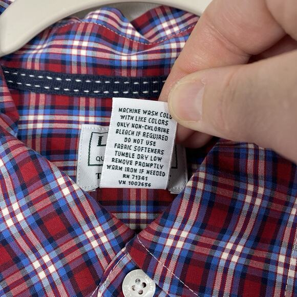 LL Bean Shirt Mens XL Red White Blue Plaid Traditional Fit Button Down Long Slv - Picture 9 of 10